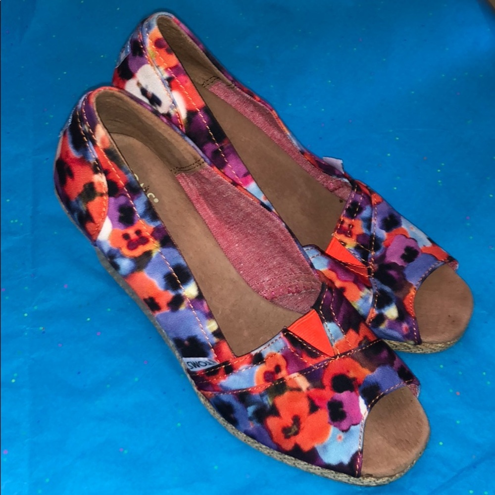 Toms Colorful Floral Wedges